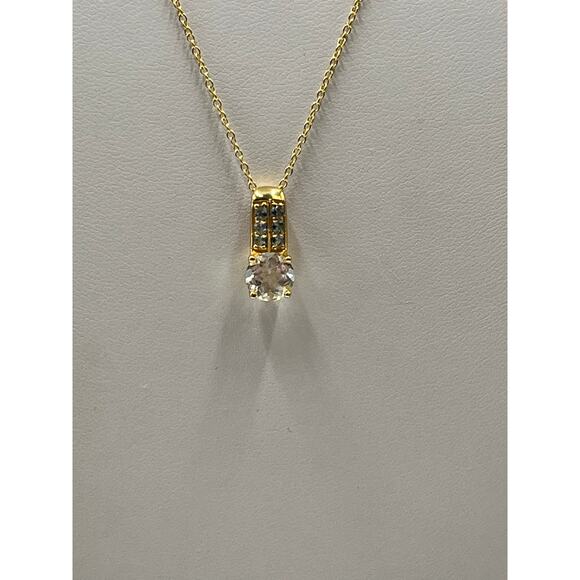 BBJ Sterling Silver Gold Plated Round Cz Blue Spinel Pendant Chain Necklace - Picture 10 of 10